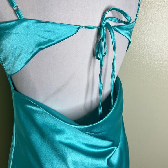 Thirty Thirty Slip Dress MEDIUM Blue Party Feather Trim Mini Going Out Cocktail - Picture 7 of 13